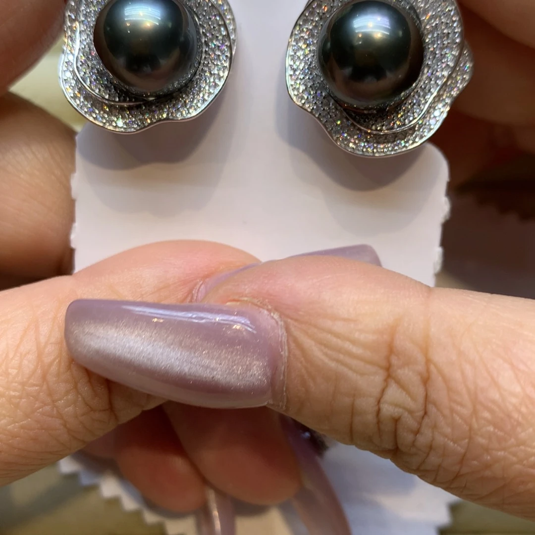 银S925镶嵌耳饰海水珍珠