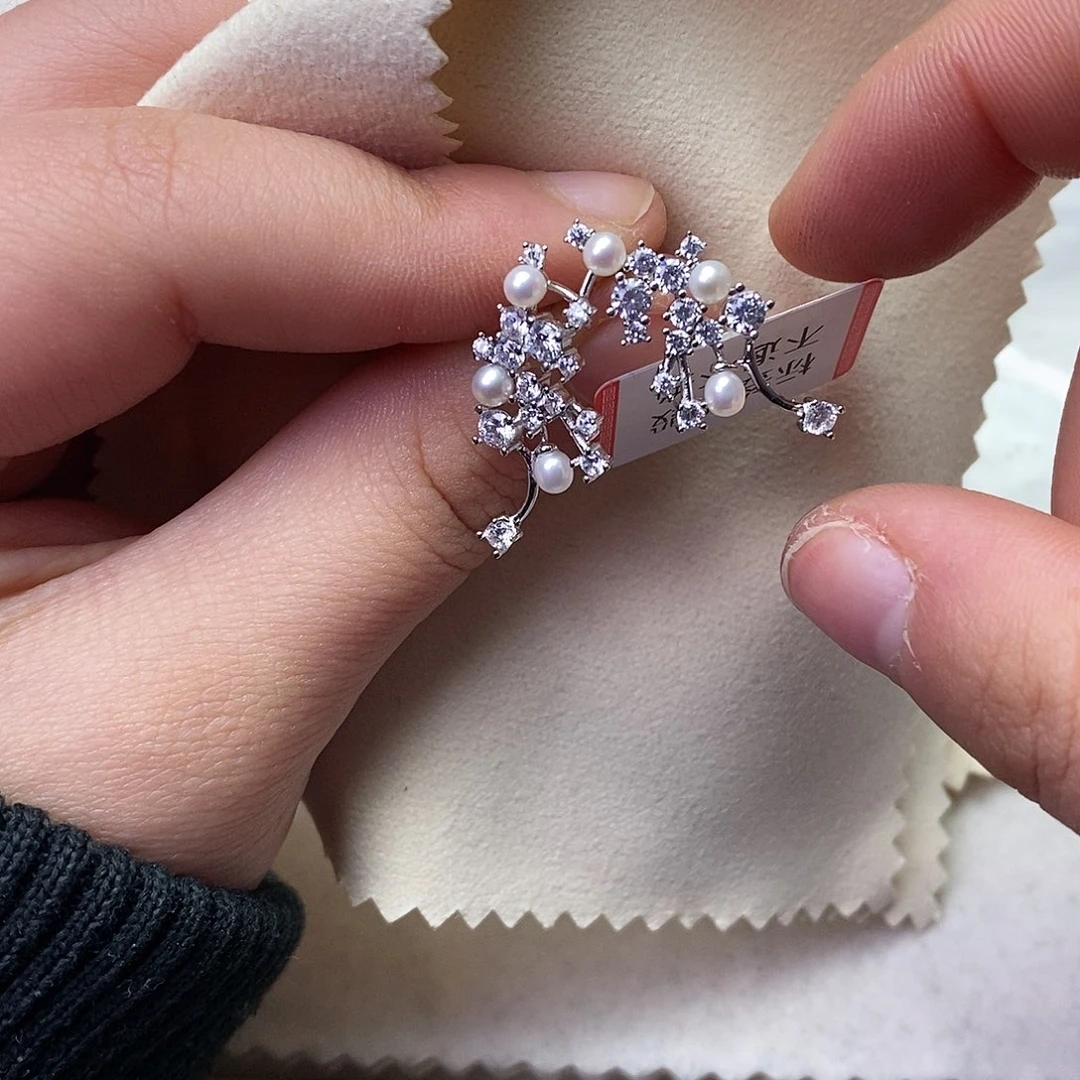 海水珍珠耳饰银S925镶嵌