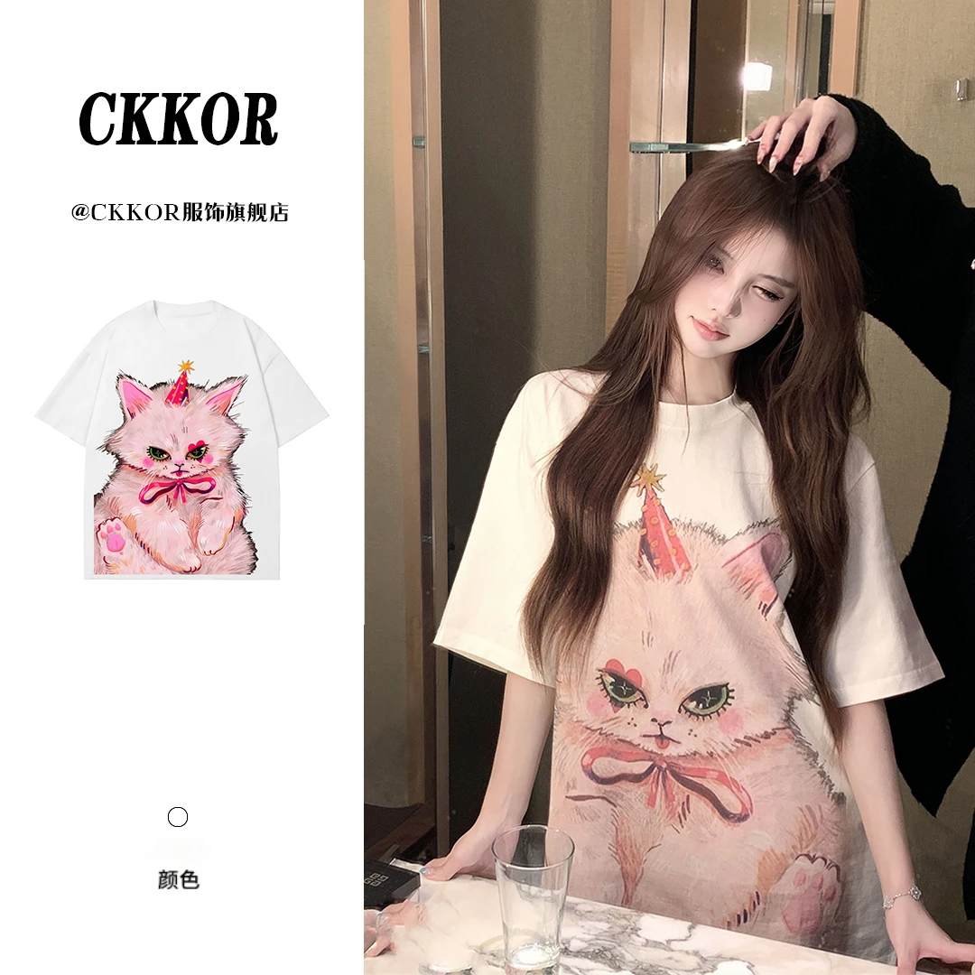 CKKOR卡通风夏季穿搭女短袖t恤新款爆款宽松休闲甜美可爱风格衣服