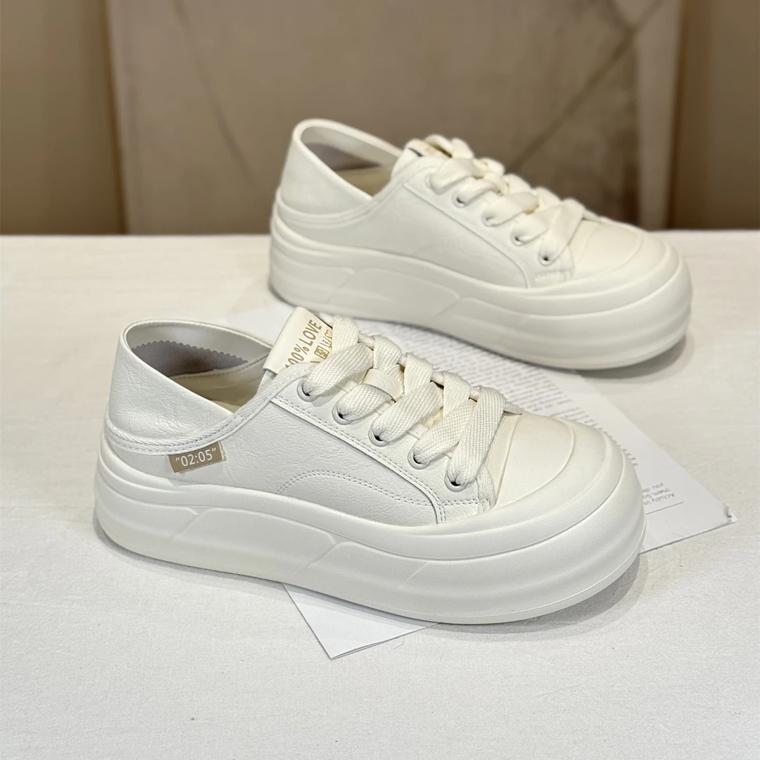 真皮韩版厚底舒适网红两穿小白鞋女2025新款秋季松糕百搭摇摇板鞋