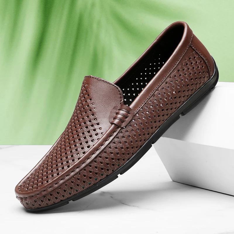 豆豆鞋男款通勤镂空透气凉感软底休闲男鞋时尚洞洞男士商务凉皮鞋