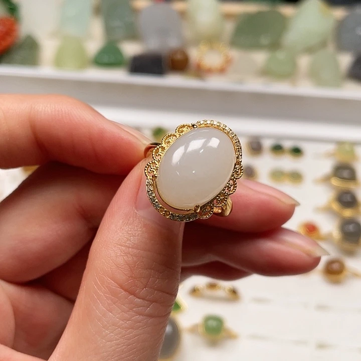 和田玉戒指银S925镶嵌