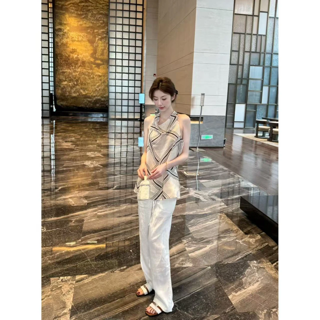 【思琦定制】纯欲风性感气质露肩系带挂脖上衣➕宽松显瘦薄款裤子