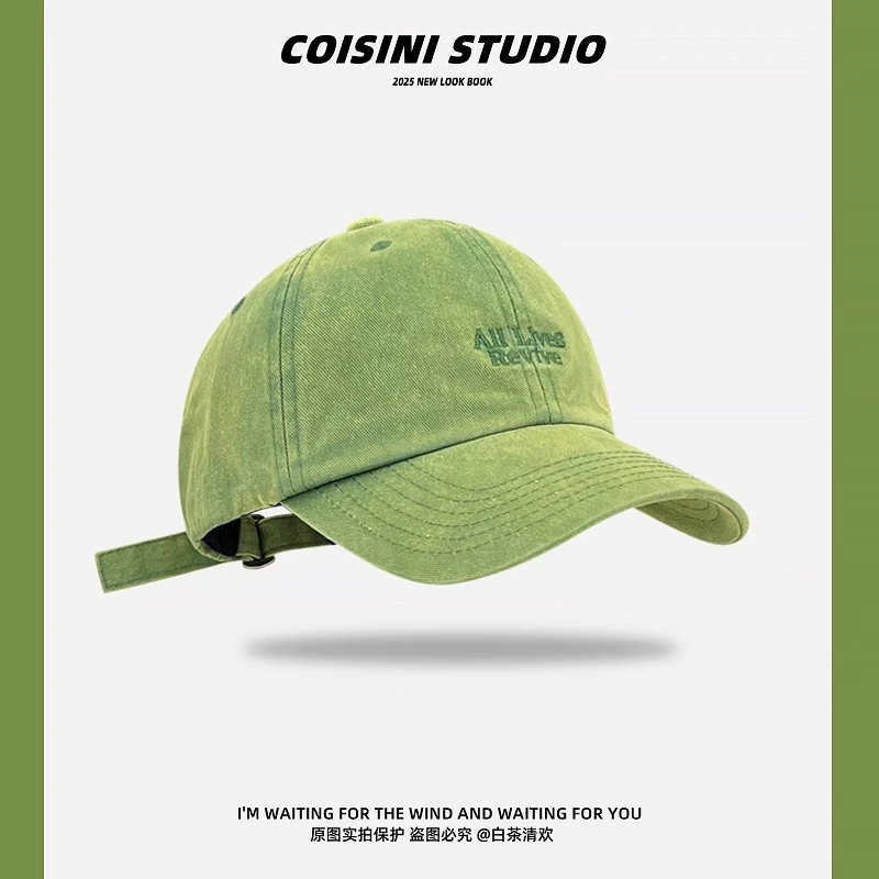 日系复古水洗做旧棒球帽女刺绣字母软顶遮阳显脸小鸭舌帽子情侣潮