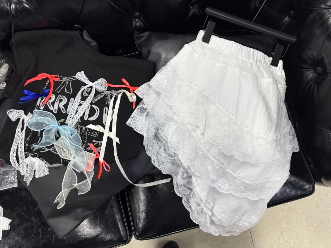 女童白色斜角蕾丝裙 a019