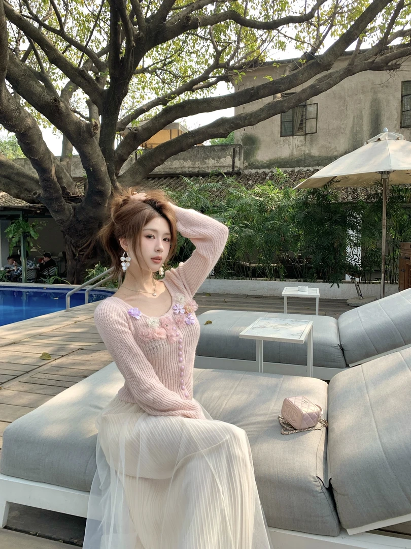 Yue【织梦时光】25年春季新款优雅显瘦慵懒气质毛针织衫YY5BMT05