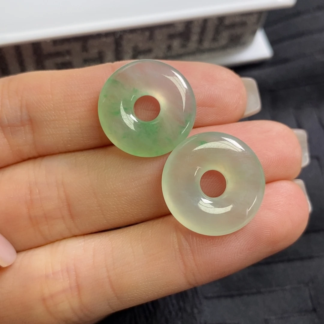 翡翠未镶嵌耳饰飘花甜甜圈