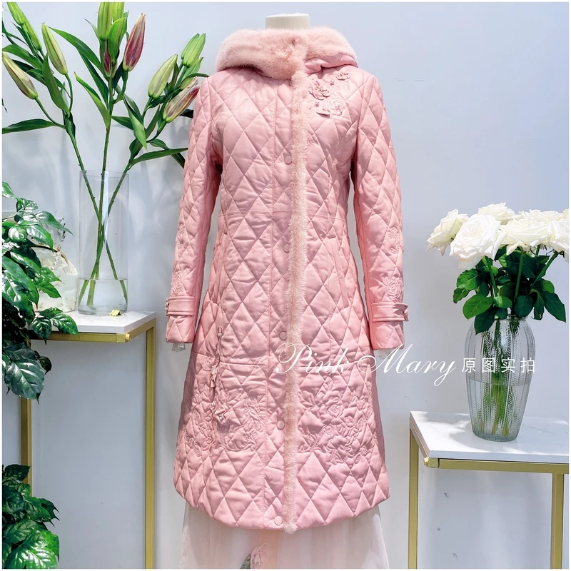 Pink Mary粉红玛琍长款连帽白鹅绒羽绒服外套保暖女装PMALW770510