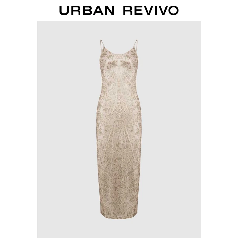 UR2025春季新款女装气质度假感撞色印花吊带连衣裙UIG750015