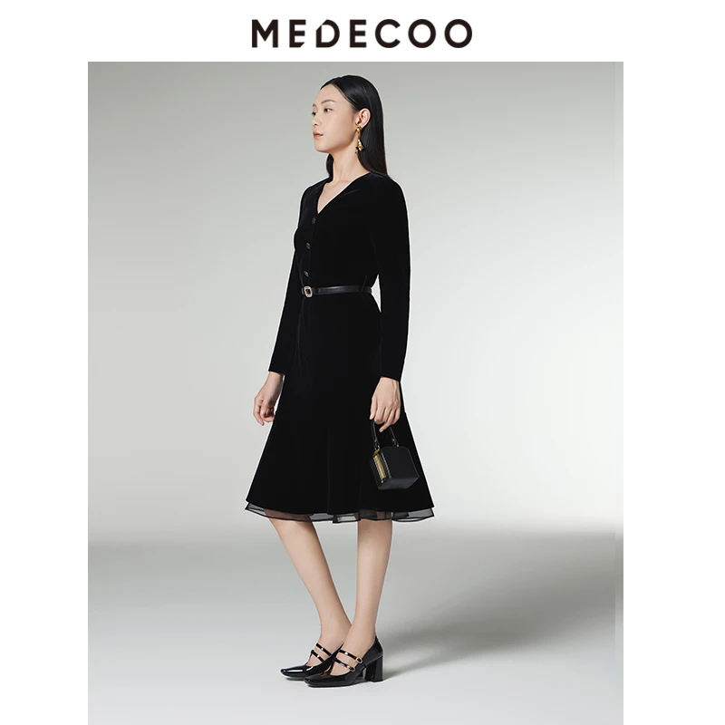 【星线好物】MEDECOO/墨蒂珂长款丝绒裙子优雅连衣裙D90404