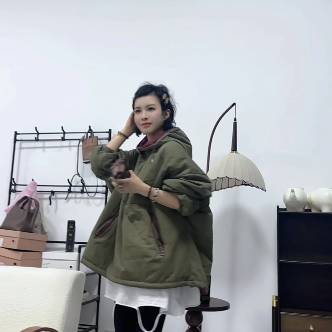 【芬姐精选】连帽长袖拼色宽松冬季休闲时尚百搭棉服