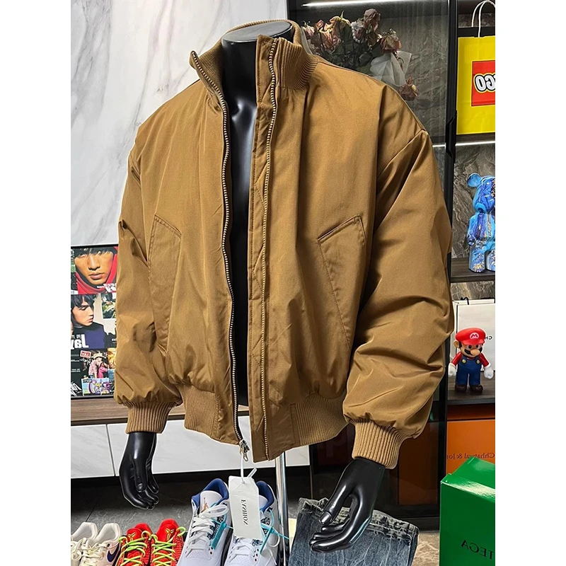棕色短款廓形飞行员外套男款春季美式cleanfit立领工装教练棒球服