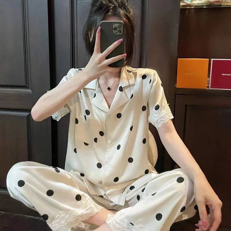 【四件套 编码D】夏季薄款冰雪丝睡衣高级甜美睡衣套装女家居服