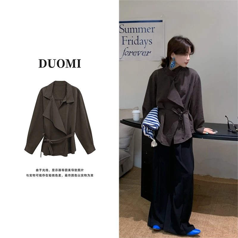 【DUOMI】春季新款女装百搭时尚小众设计风衣型衬衫休闲上衣D6320