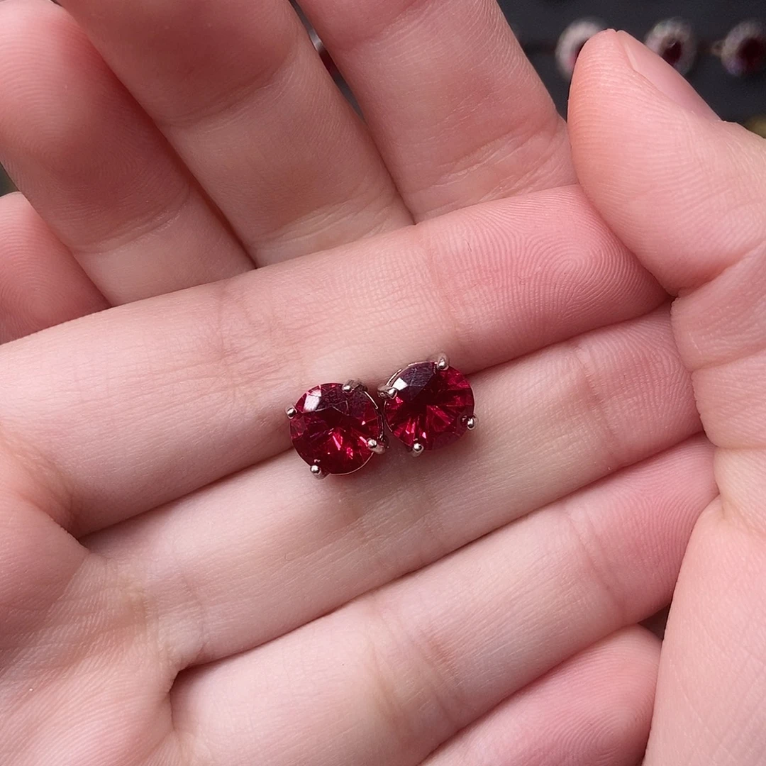 耳饰红宝石银S925镶嵌
