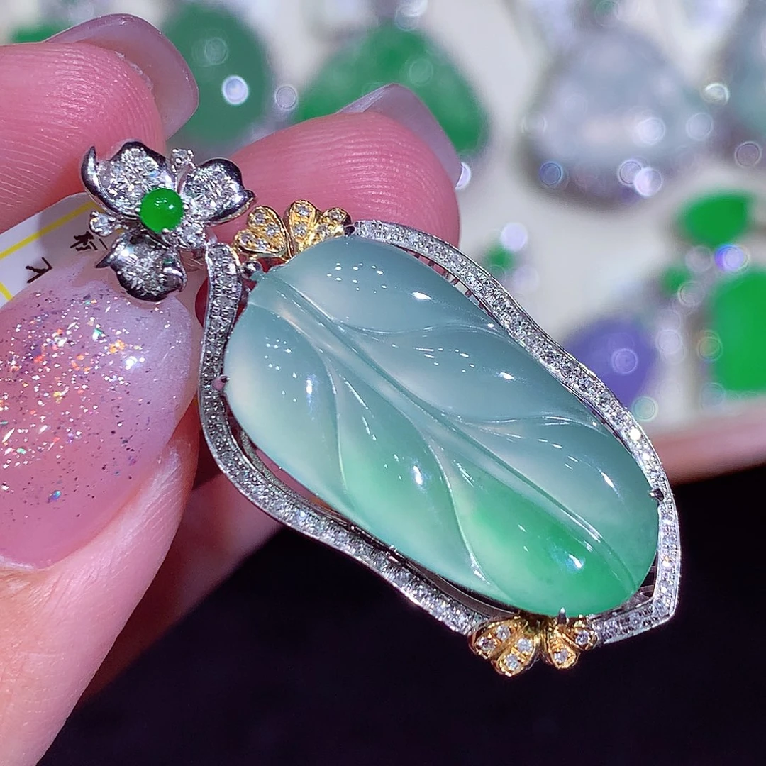 翡翠18K金镶嵌吊坠(不含链)