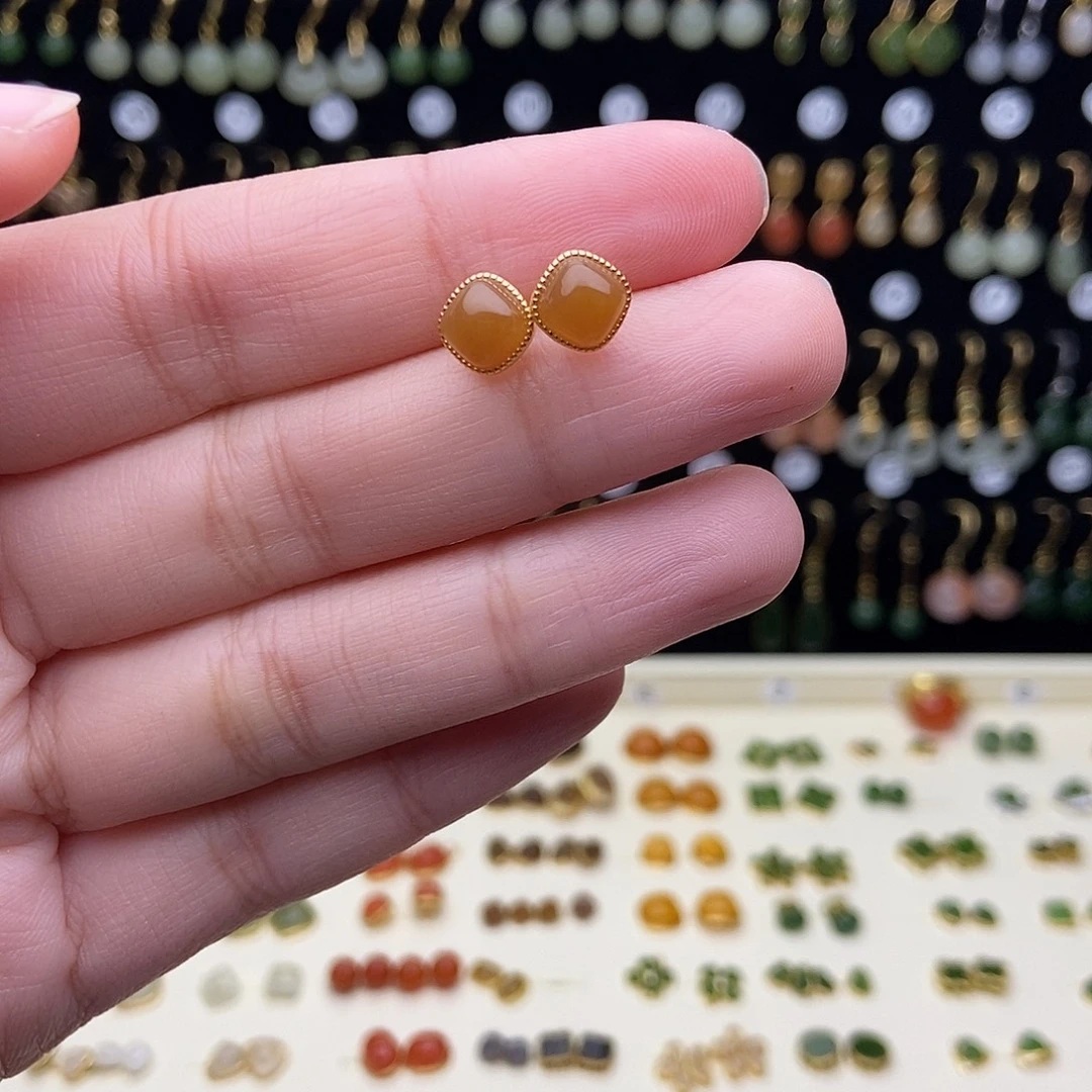 和田玉银S925镶嵌耳饰