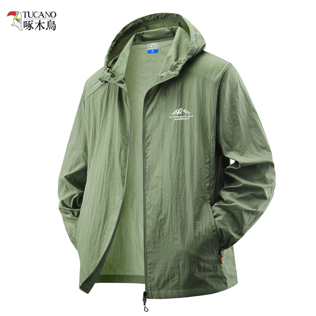 啄木鳥新款男士军绿锦纶防晒衣薄款休闲夏季防晒服钓鱼高级感男装