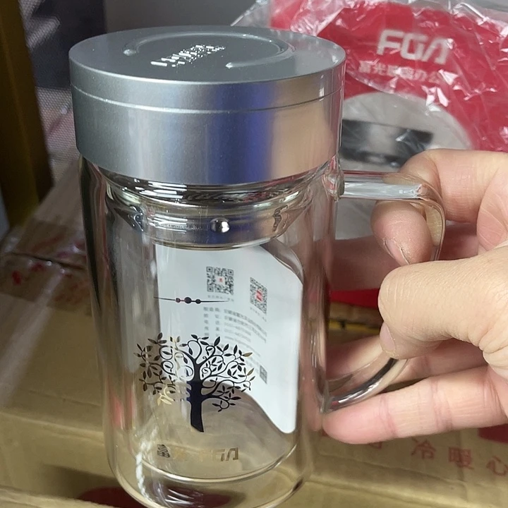 茶隔款玻璃富光把手杯塑料盖