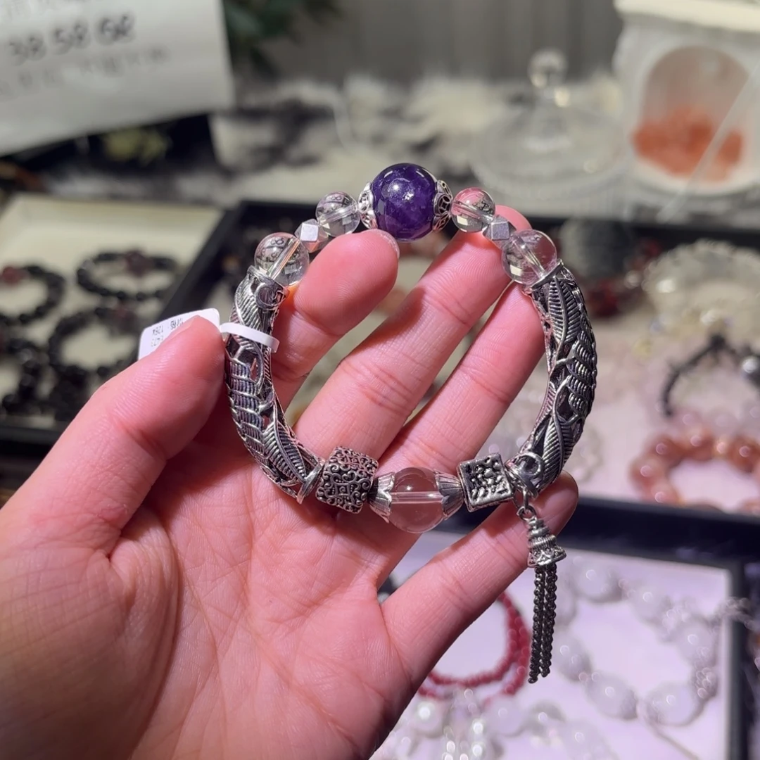 烟晶银S925镶嵌手链
