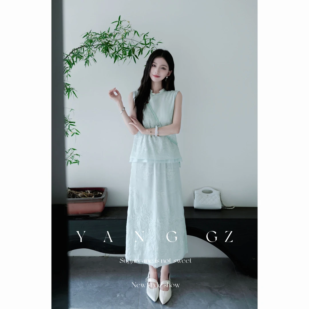 YANG GZ【Q晴空万里】蕾丝斜襟坎肩+一步裙女 GZ5152SH641014