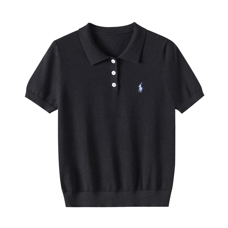 夏季经典polo翻领针织衫套头天丝棉透气轻薄显瘦百搭老钱风女装