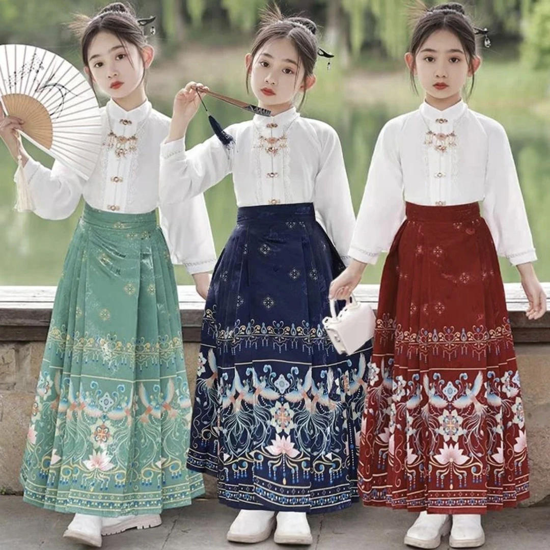 三件套【正版高品质】马面裙女童中国风古装唐装儿童汉服套装