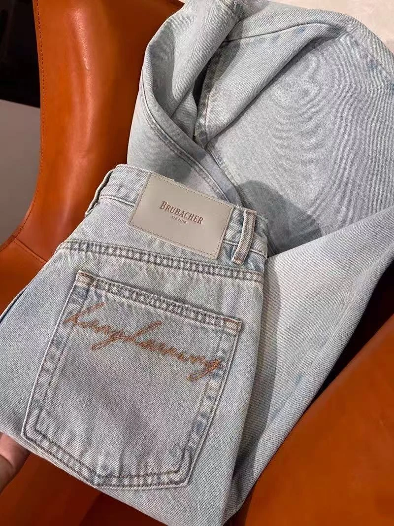 2025夏季薄款浅蓝色牛仔直筒长裤休闲显瘦窄版阔腿裤时尚百搭潮流