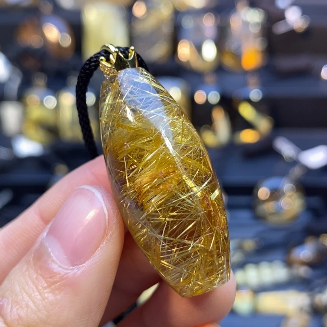 水晶颈饰银S925镶嵌天然钛晶桶珠吊坠