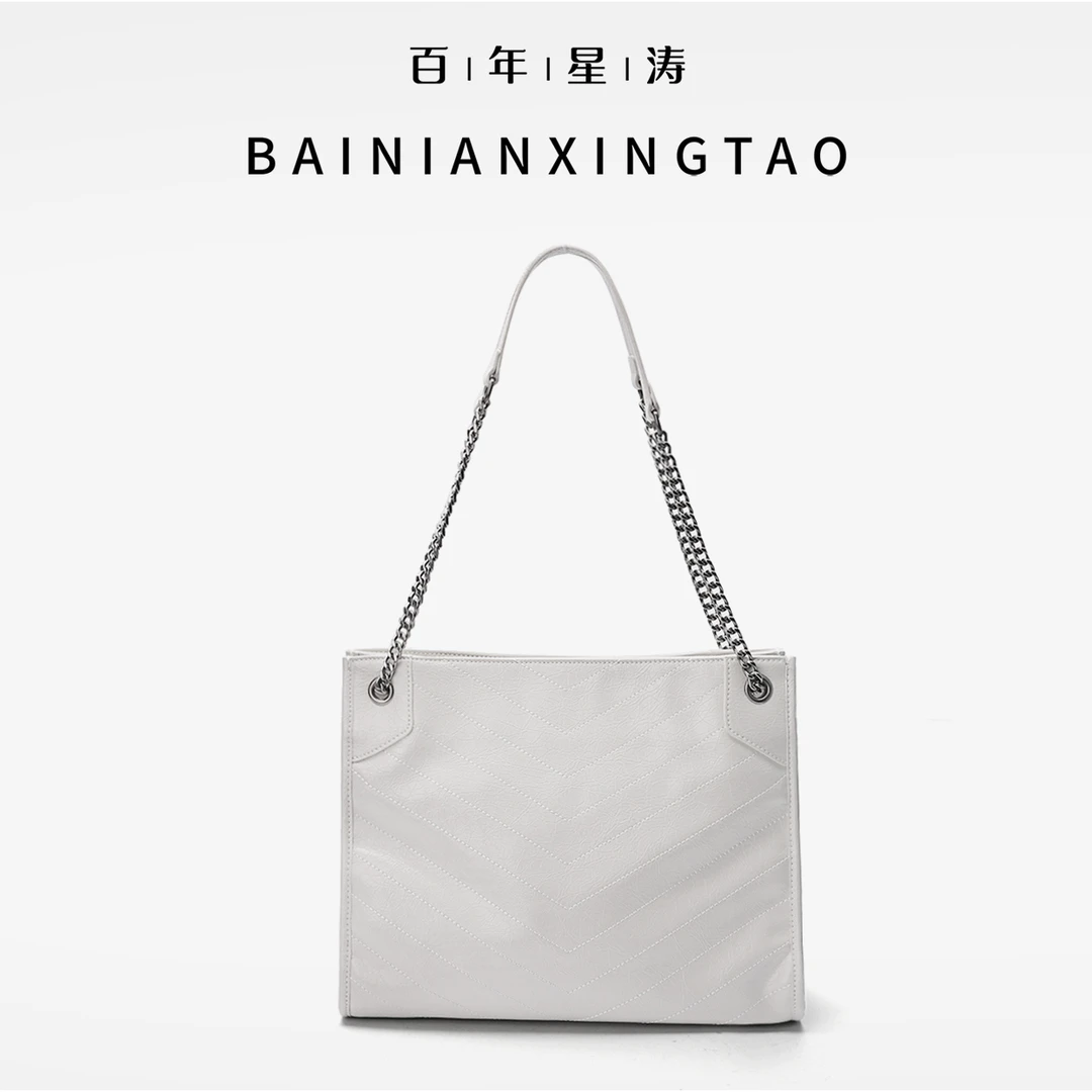 单白色-【coco】时尚高定油蜡牛皮单肩女包36001