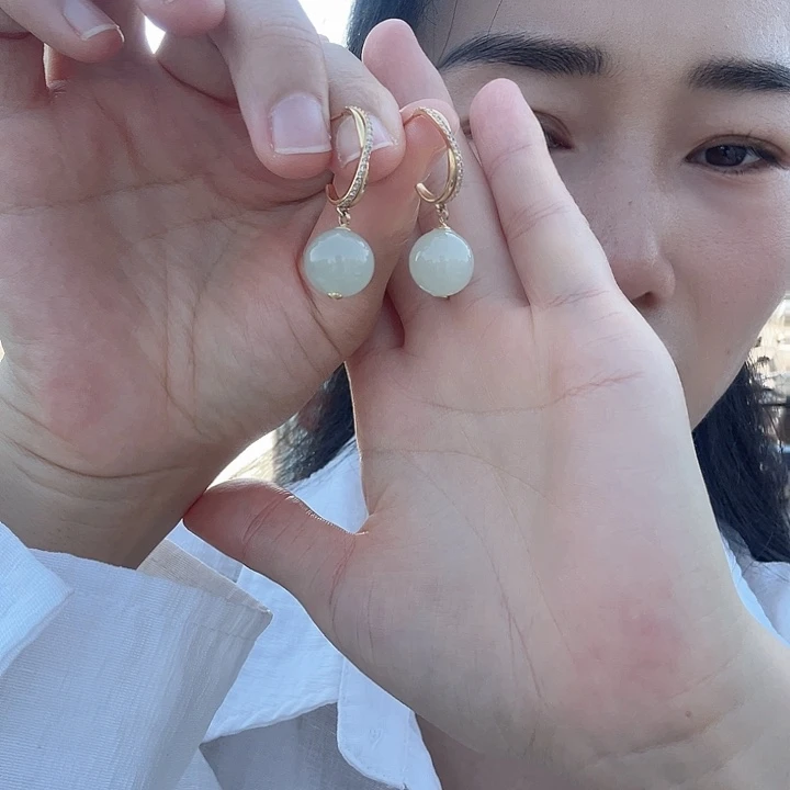和田玉银S925镶嵌耳饰