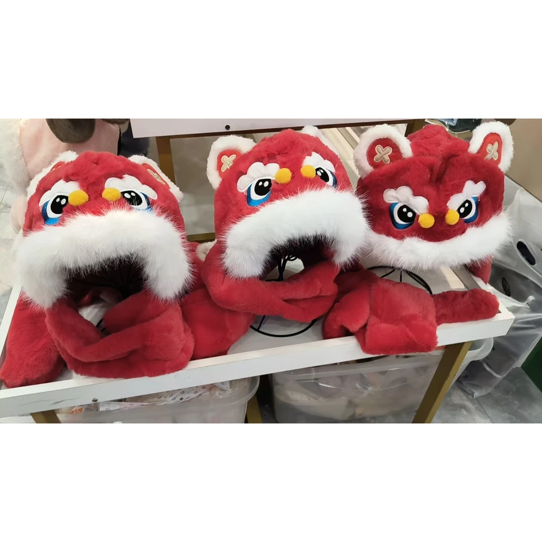 醒狮三件套帽子围巾手套一体