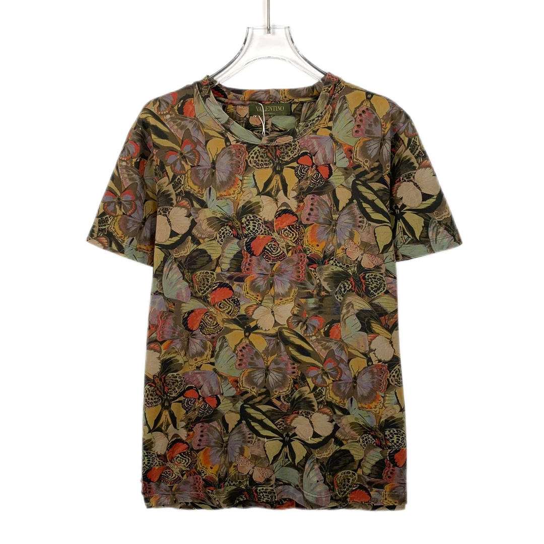 95新 Valentino/华伦天奴 H13362 拼色蝴蝶元素圆领短袖T恤 XS码