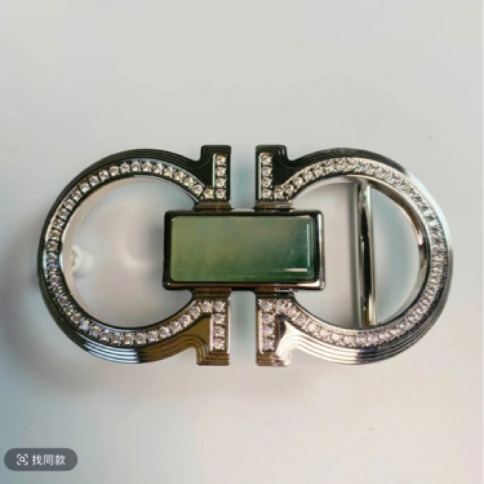 单扣8字扣-缅甸A货翡翠皮带扣 男士不锈钢  3.8宽平滑扣