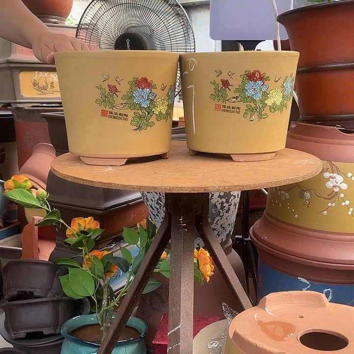 花开富贵中号一对花盆紫砂