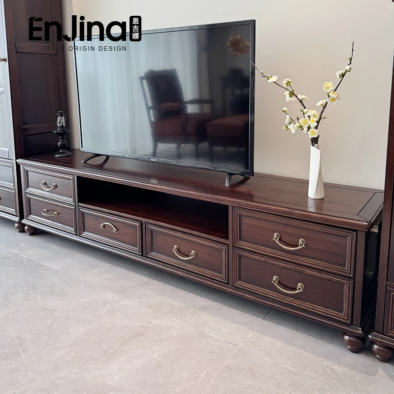 恩吉娜美式全实木轻奢复古乡村田园客厅茶几电视机柜家具组合家用