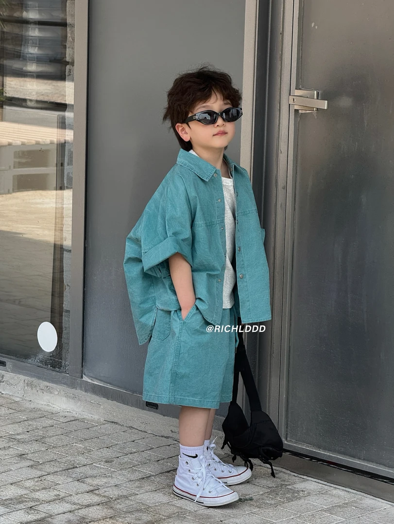 【现货】卤蛋童装：西班牙牧场/蓝绿2025夏韩版休闲男女童套装25198