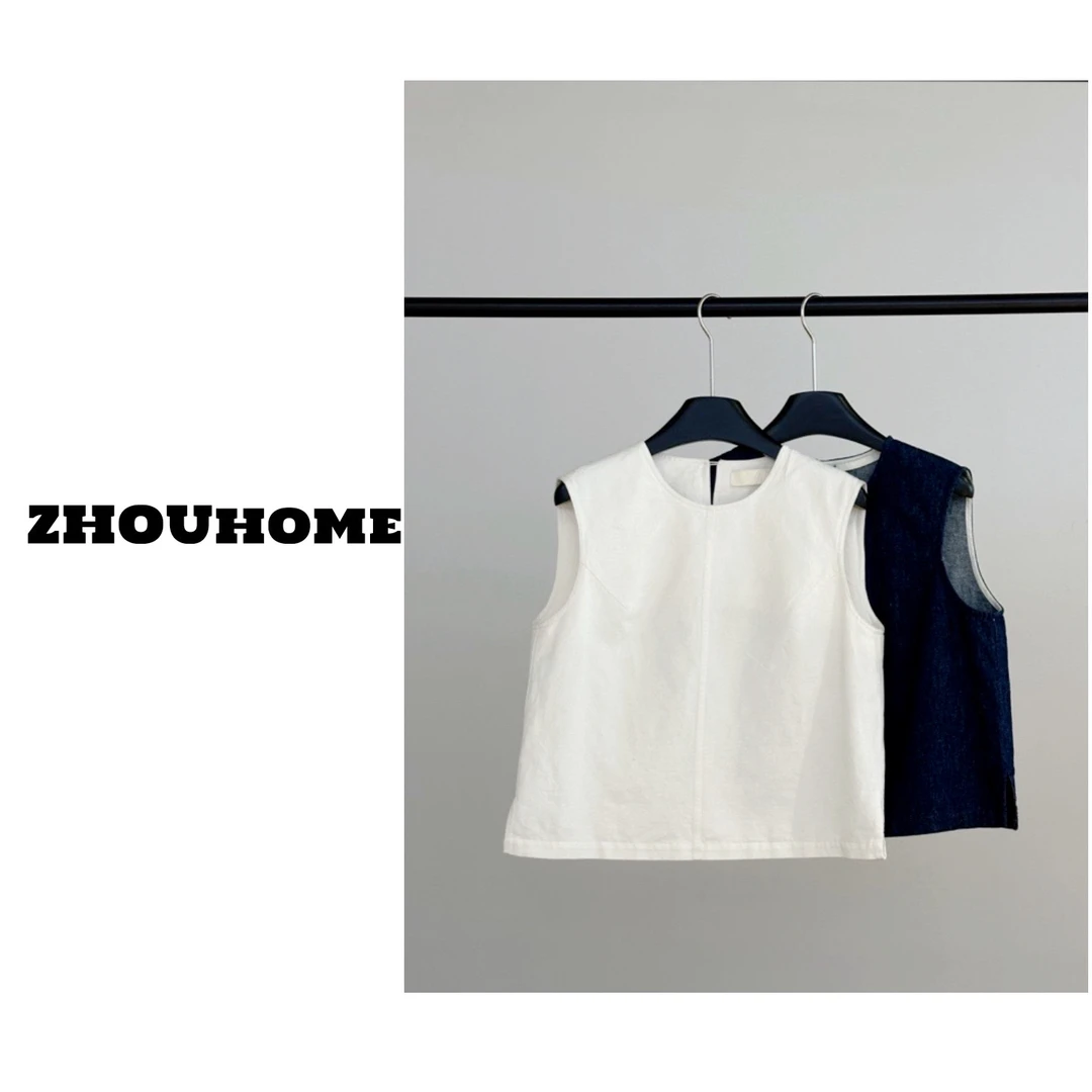 【周周服饰】韩货简约气质显瘦短款麻料马甲外套女夏季2025新款