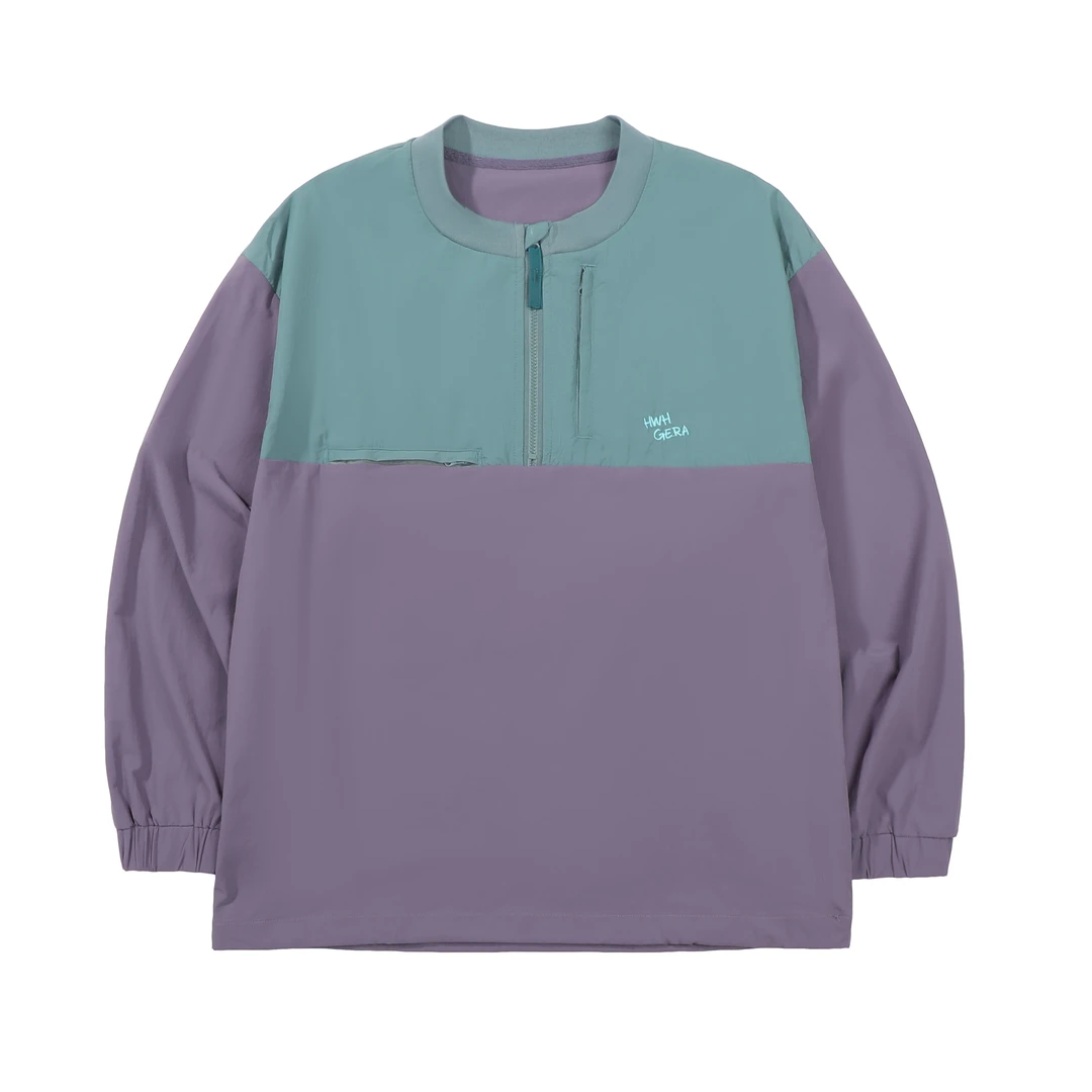 9022-常规款户外拼接有弹力时尚休闲半开领T恤长袖潮流