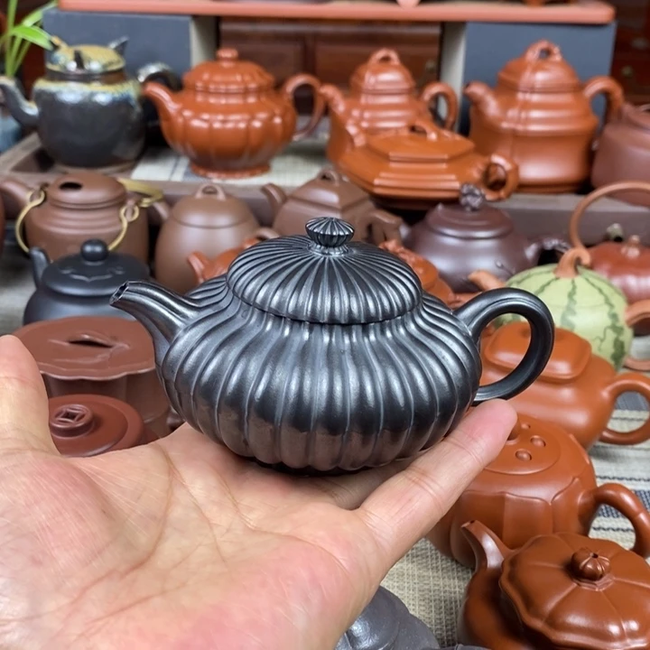 紫砂茶壶筋纹合欢200cc原矿老紫泥捂灰工艺特价