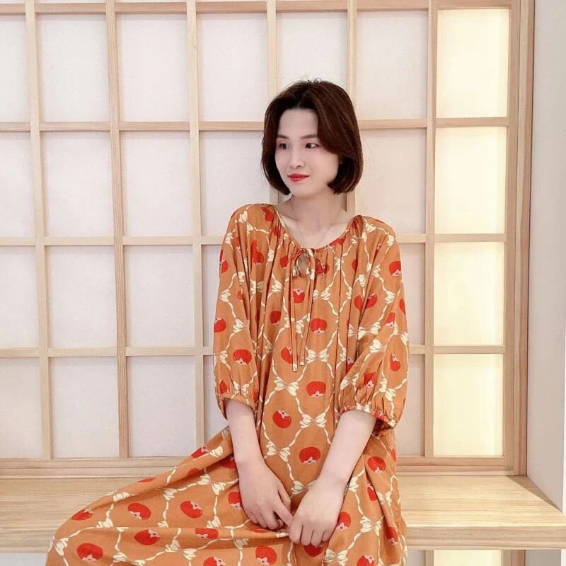 精梳绵绸【柿柿如意】睡裙宽松舒适可外穿