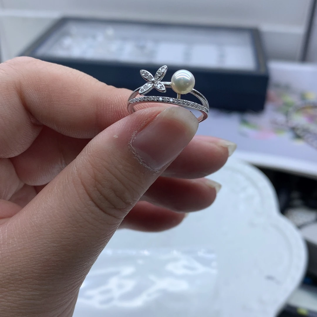 淡水珍珠戒指银S925镶嵌敏*