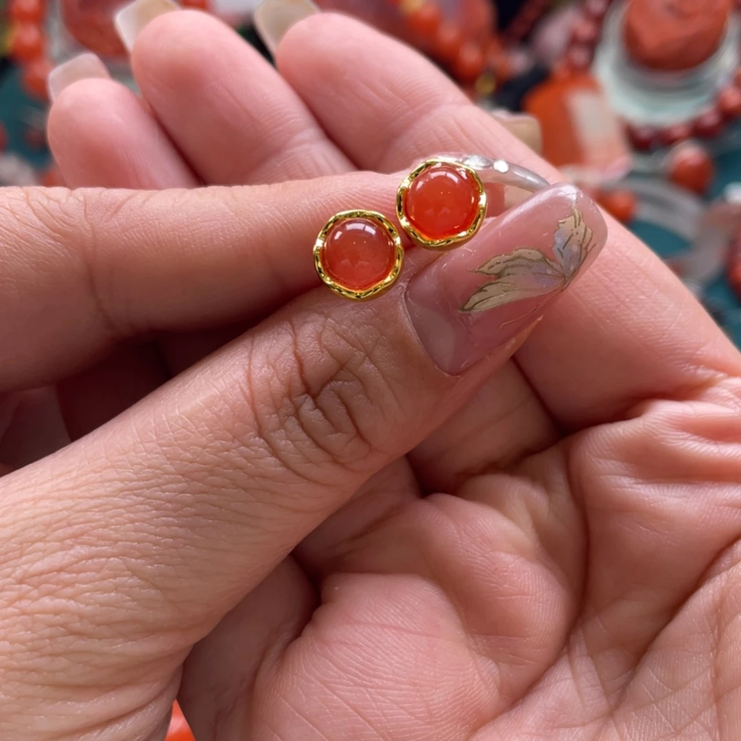 南红玛瑙银S925镶嵌开播福利保山南红耳钉