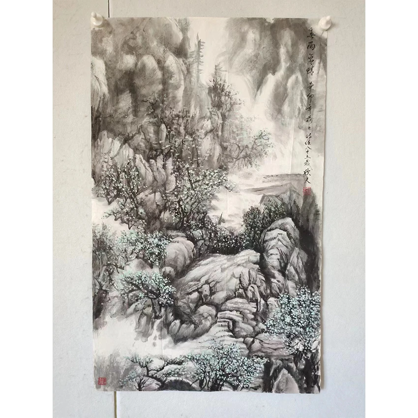 2708  纯手绘老字画《春雨含情》中堂  尺寸 96×59