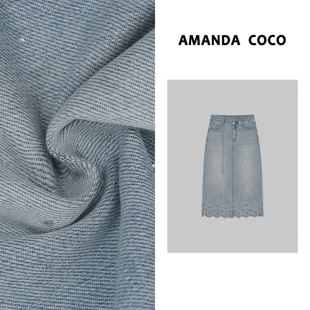 AMANDACOCO 静静 | 夏季重工烫钻镂空花边刺绣显瘦百搭牛仔半裙