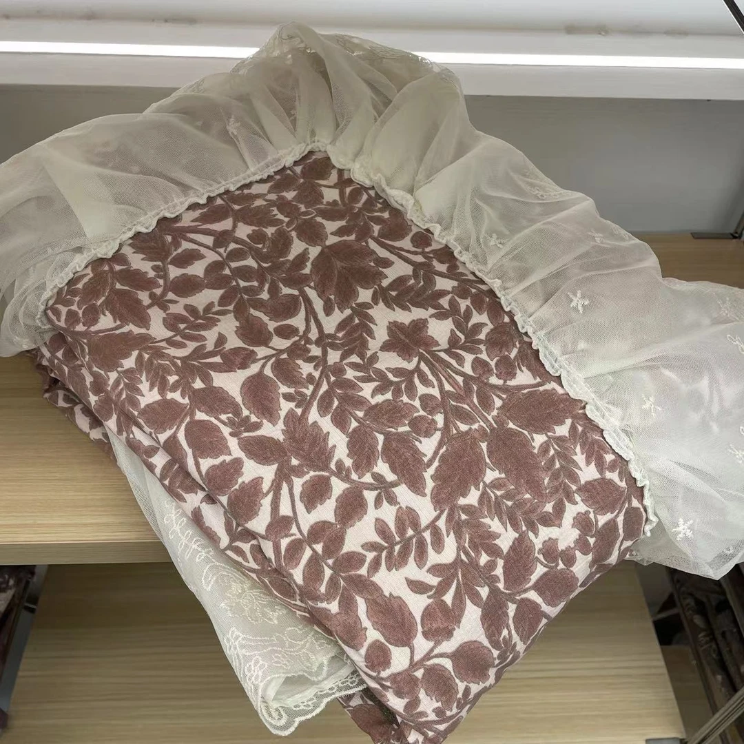 法式水洗亚麻复古双层蕾丝花边四件套864
