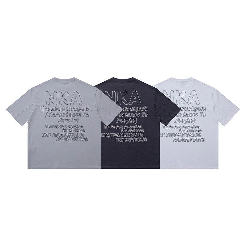 REKNAT夏季270克重磅大幅英文印花T恤水洗字母印花美式短袖1230