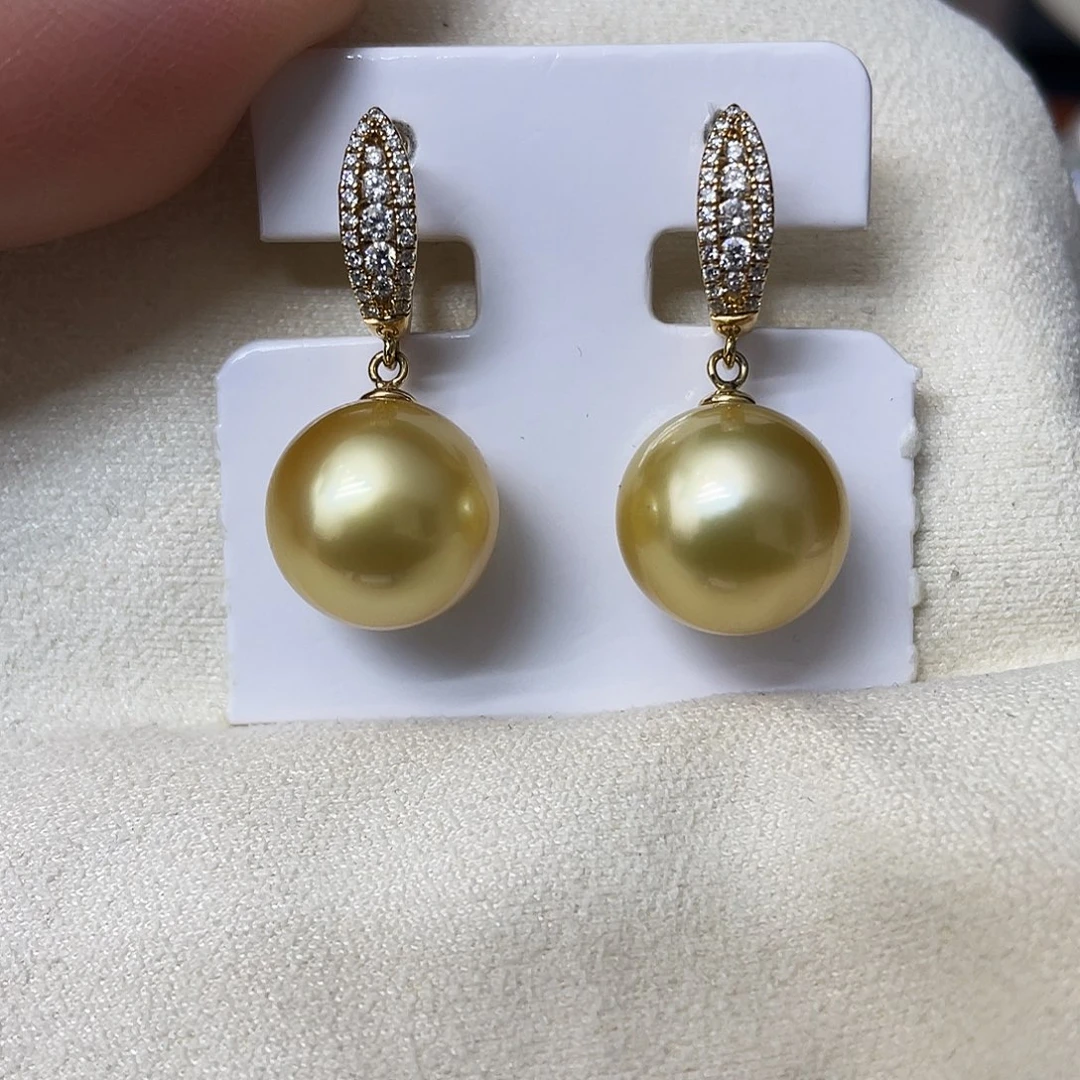 海水珍珠耳饰18K金镶嵌金珠真科研SS