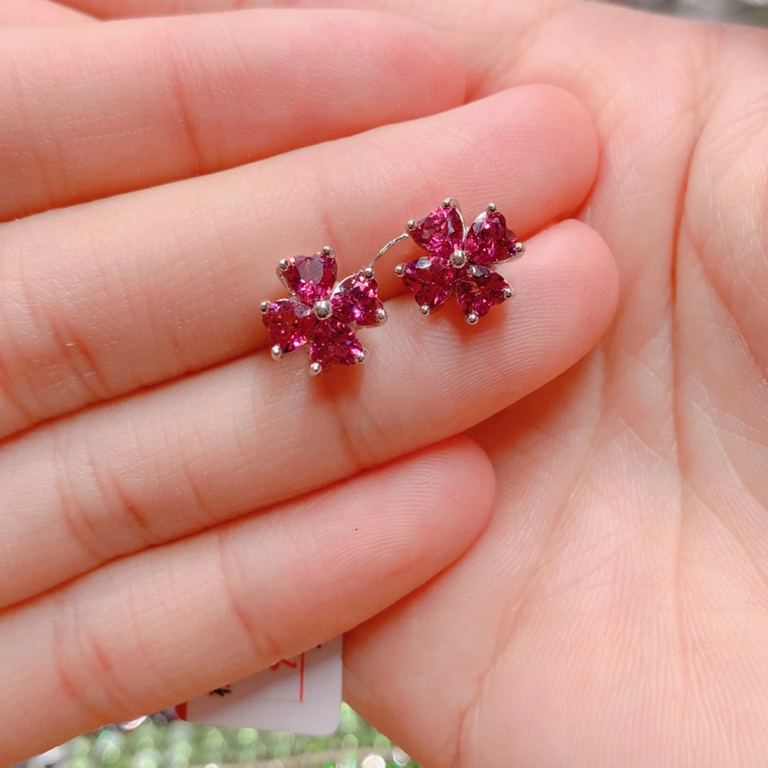 石榴石耳钉银S925镶嵌