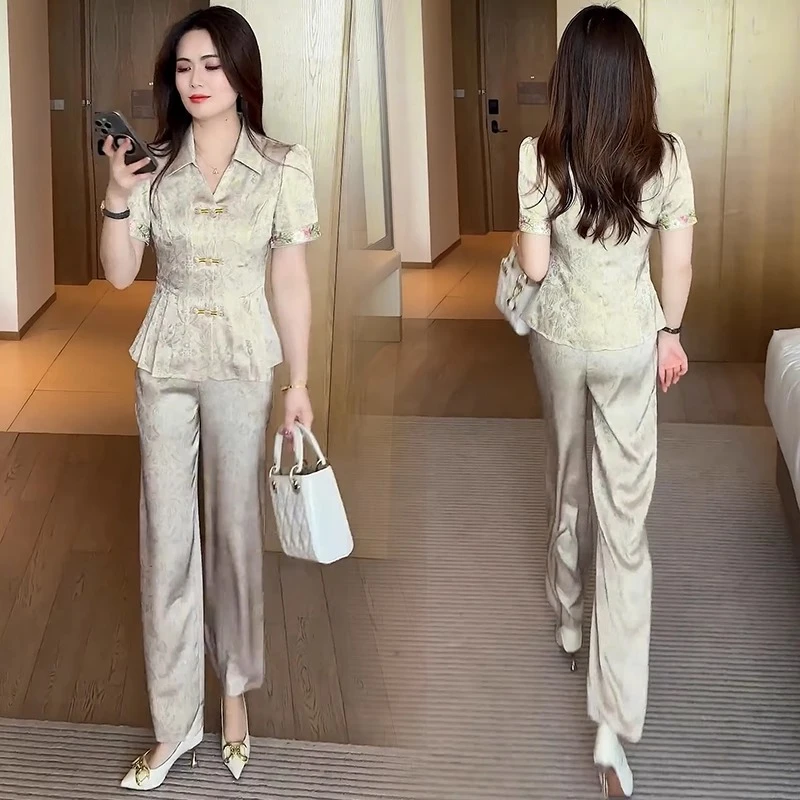 新中式休闲风轻熟风时尚套装洋气时尚短袖欧若智性风夏装显瘦气质